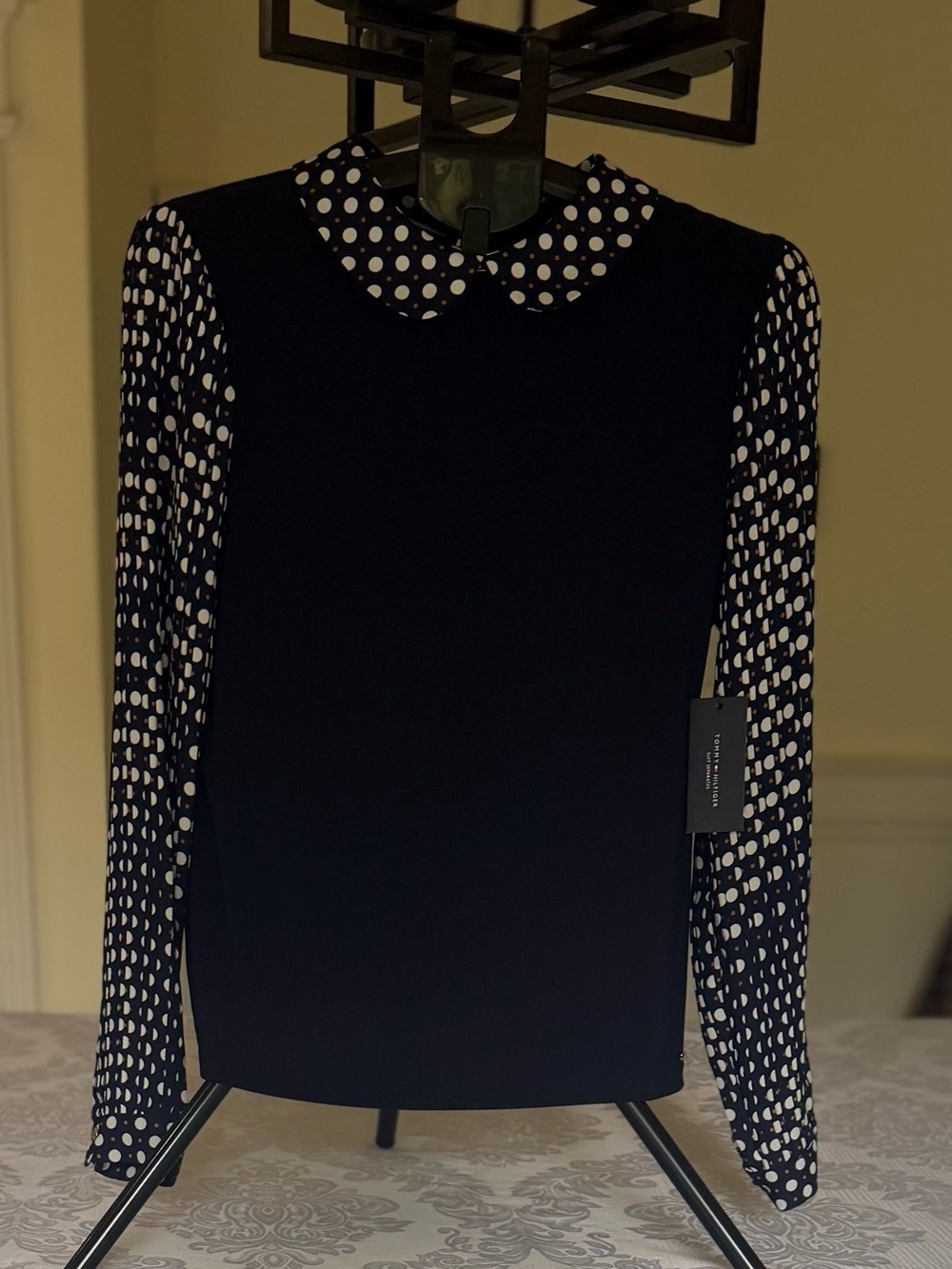 Tommy Hilfiger Peter Pan collar Navy and White Polka Dot Blouse